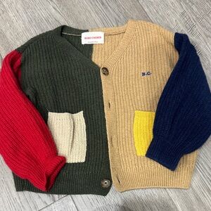 Bobo Choses Mixed Colorblock Knit Cardigan — Red, Green, Navy, Beige, Yellow